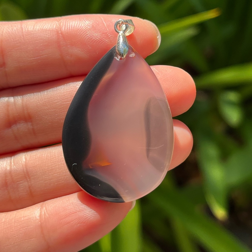 925 silver plated black gray agate pendant 0265